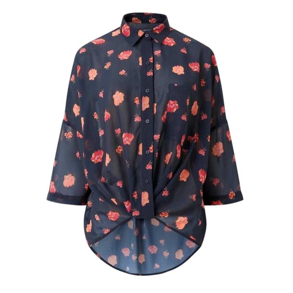 French Connection Dam/Dam Blommig Skir Tyg Drop Shoulder Marine/Multicoloured 12 UK