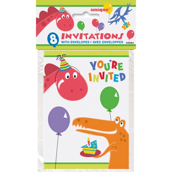 Unique Party Dino Inbjudningskort (8-pack) One Size Multic Multicoloured One Size