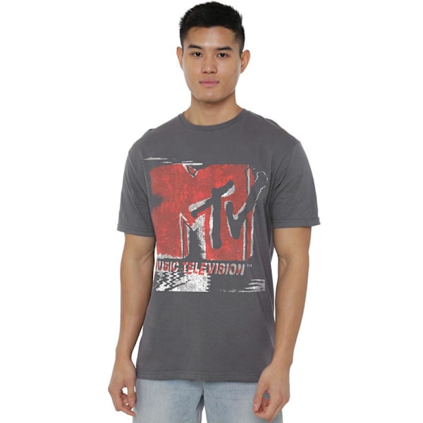 MTV Herr T-shirt med Urtvättat Logotryck 4XL Kolgrå Charcoal 4XL