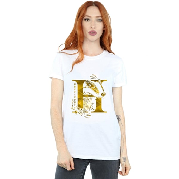 Harry Potter Dam/Kvinnor Hufflepuff Badger Bomull Boyfriend T White M