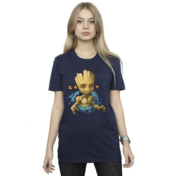 Guardians Of The Galaxy Dam/Damer Groot Blommor Bomull Pojkvän T-shirt Navy Blue L