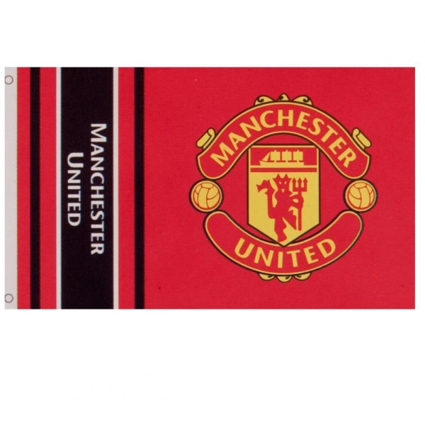 Manchester United FC Wordmark Stripes Flag 5 x 3ft Röd Red 5 x 3ft