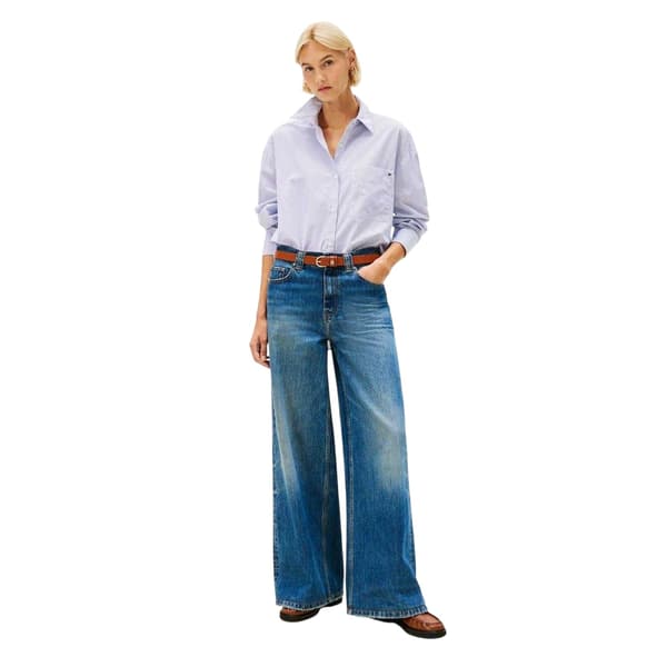 Tommy Hilfiger Dam Poplin Oversized Långärmad Skjorta Blue 12 UK
