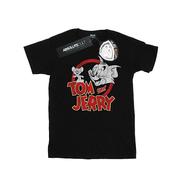 Tom And Jerry Boys Distressed Logo T-Shirt 12-13 År Svart Black 12-13 Years