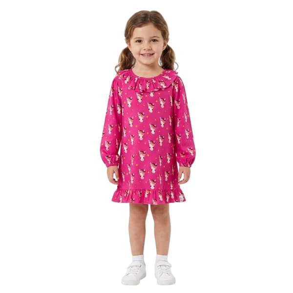 Lilly & Sid Flickor Klänning med puffärm och heltäckande tryck 6-7 år Rosa Pink 6-7 Years