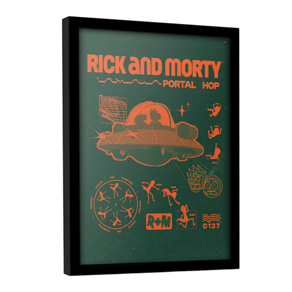 Rick And Morty Portal Hop Inramad Tryck 40cm x 30cm Grön/Orange Green/Orange 40cm x 30cm