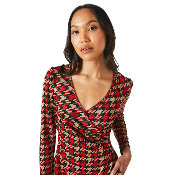 Principles Dam/Dam Dogtooth Jacquard Wrap Midi Klänning 16 U Red 16 UK