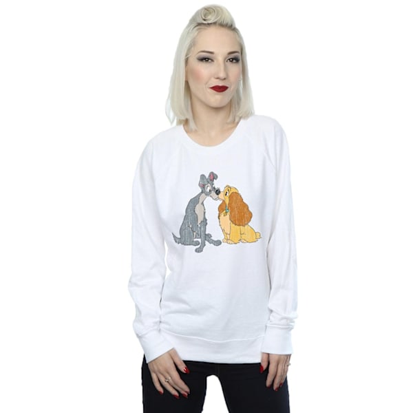 Disney Dam/Damer Lady Och Lufsen Distressed Kiss Sweatshirt White XXL