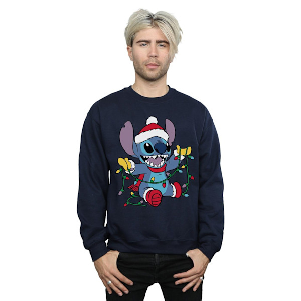 Disney Herr Lilo And Stitch Julbelysning Sweatshirt XXL Marinblå Navy Blue XXL