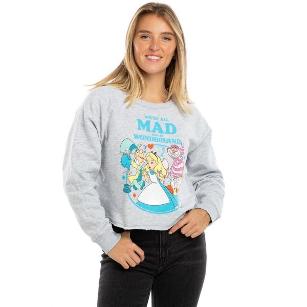 Alice In Wonderland Dam/Ladies We´re All Mad Crop Sweatshirt Sports Grey L
