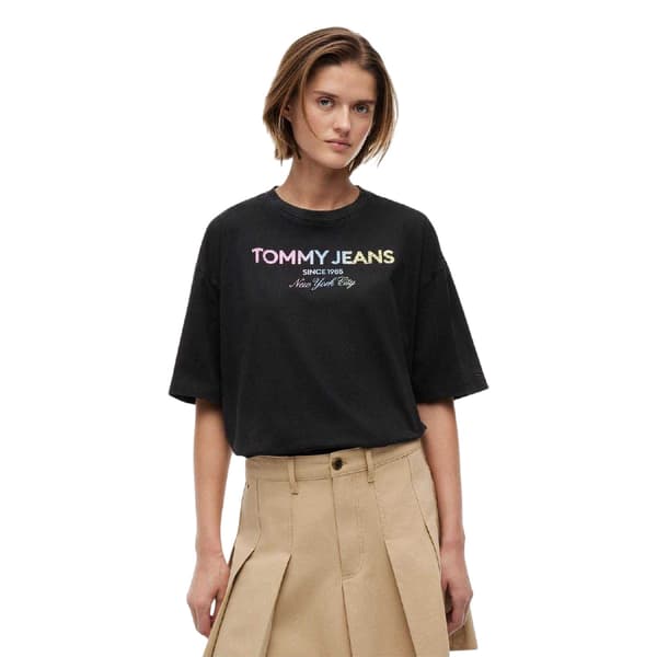 Tommy Jeans Dam Gradient Logo Oversized T-shirt 6 UK Black 6 UK