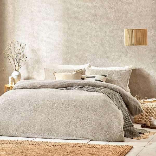 Yard Bouclé Textured Påslakan Set Enkelsäng Greige Greige Single