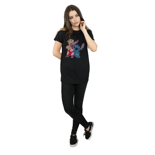Lilo & Stitch Dam T-shirt i bomull för kvinnor/damer, klassisk pojkvänstmodell, storlek L Black L