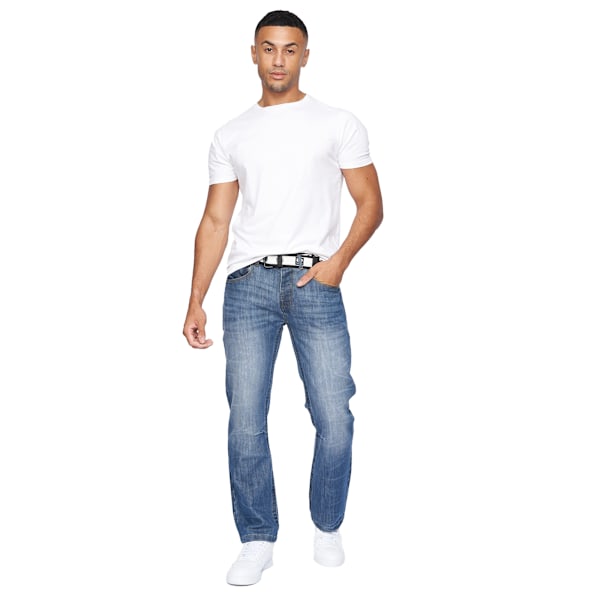 Crosshatch Herr New Baltimore Jeans 36R Mellanblå Mid Wash 36R