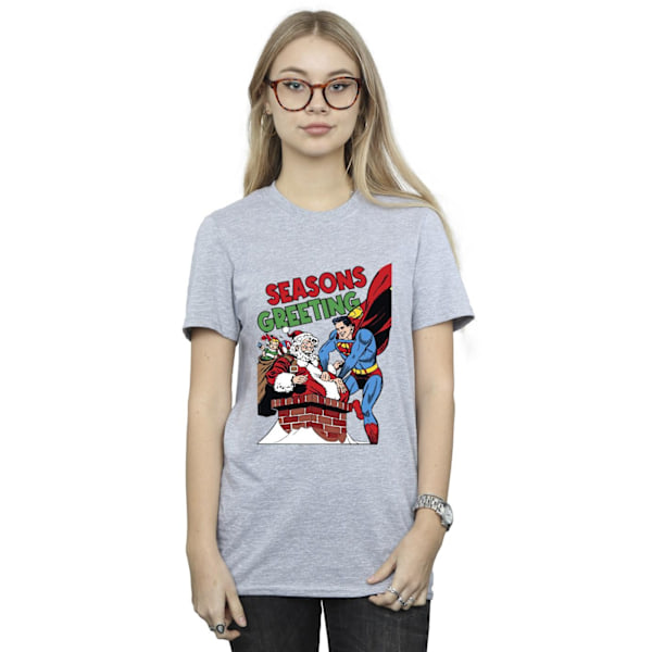 DC Comics Dam/Kvinnor Superman Santa Comic Bomull Boyfriend T Sports Grey XL