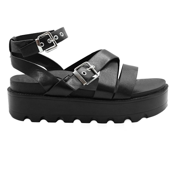 Where's That From Dam/Damer Layla Spänne Bred Plattform Sand Black 6 UK Wide