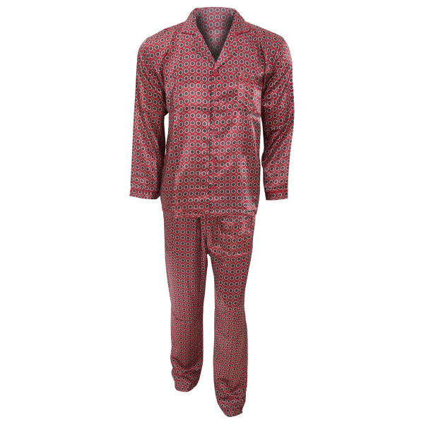 Traditionell mönstrad långärmad satinskjorta för män och underdel Py Red M Chest: 40inch