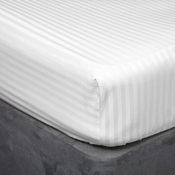 Belledorm 540 Thread Count Satin Stripe Extra Deep Fitted Sheet White Double
