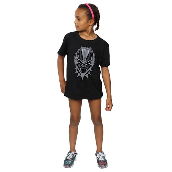 Marvel Girls Black Panther Head Bomull T-shirt 7-8 år Svart Black 7-8 Years