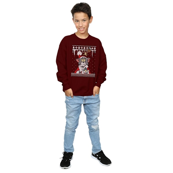 Tom And Jerry Pojkar Jul Fair Isle Sweatshirt 9-11 År Bu Burgundy 9-11 Years