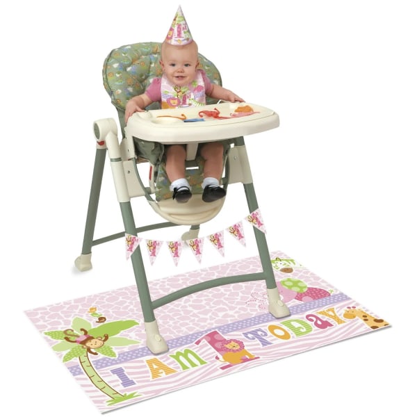 Unik fest Safari 1:a födelsedagshög stolsdekoration set ett Pink One Size