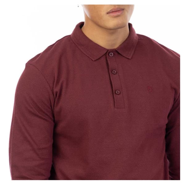 Peter Werth Långärmad pikétröja med broderi för män L Vinröd Burgundy L
