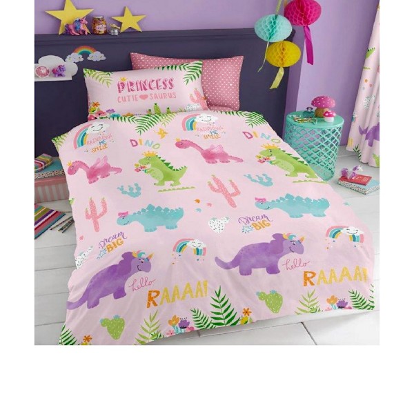 Cutie-Saurus Täcke Set Singel Rosa Pink Single