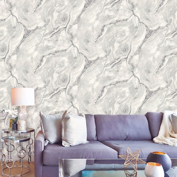 World Of Wallpaper Luxe Collection Mineral Effekt Vinyl Textur Silver/Grey 10m x 0.5m