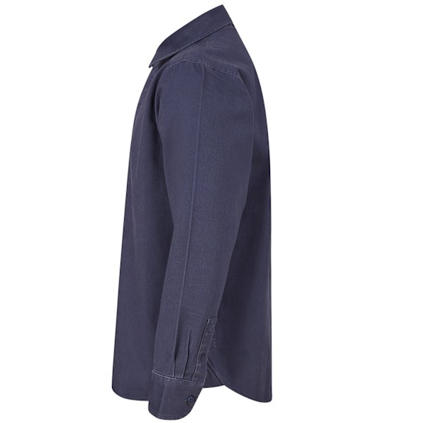 Front Row Herr Pullover Bomull Drill Skjorta M Tvättat Marinblått Washed Navy M
