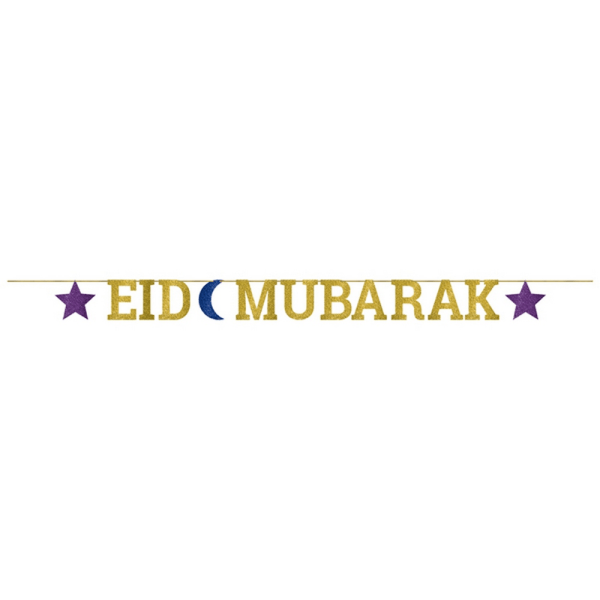 Amscan Eid Mubarak glittrig bokstavsbanner W3,65m Guld/Blå/Purp Gold/Blue/Purple W3.65m
