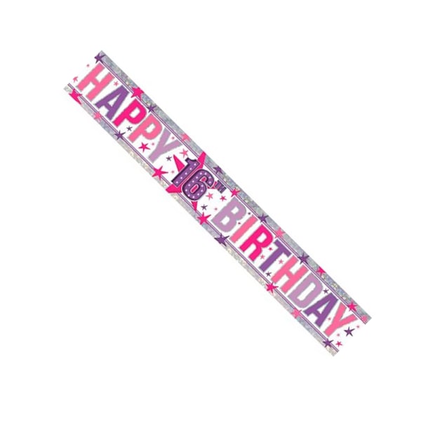 Amscan Holografisk Happy 16th Birthday Banner En Storlek Rosa Pink One Size