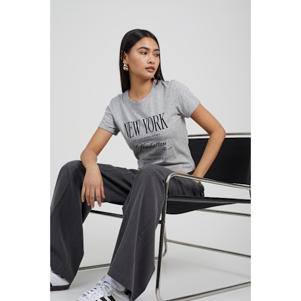 Brave Soul Dam/Kvinna Buddy New York Baby Tee M Grå Melange/Svart Grey Marl/Black M