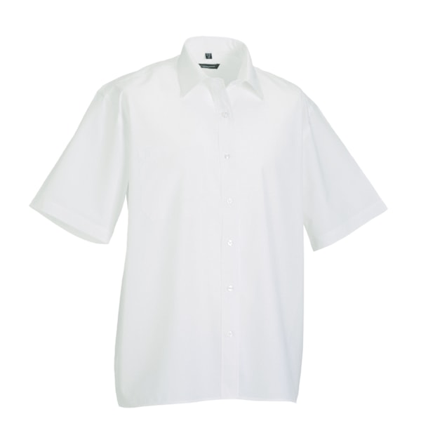 Russell Collection Herr Poplin Easy-Care Kortärmad Skjorta 19 White 19.5in