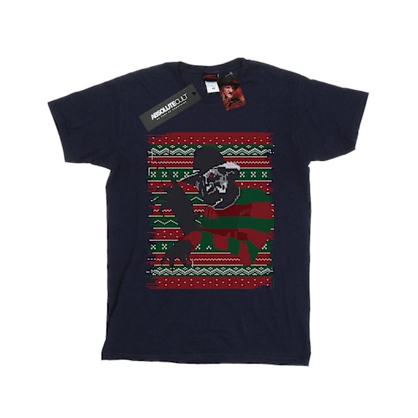 A Nightmare On Elm Street Dam/Damer Jul Fair Isle Bomull Boyfriend T-Shirt Navy Blue L