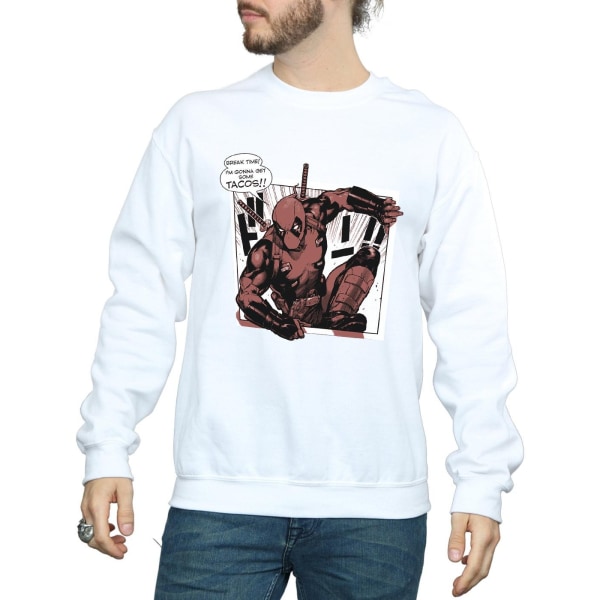 Marvel Mens Deadpool Breaktime Tacos Sweatshirt M Vit White M
