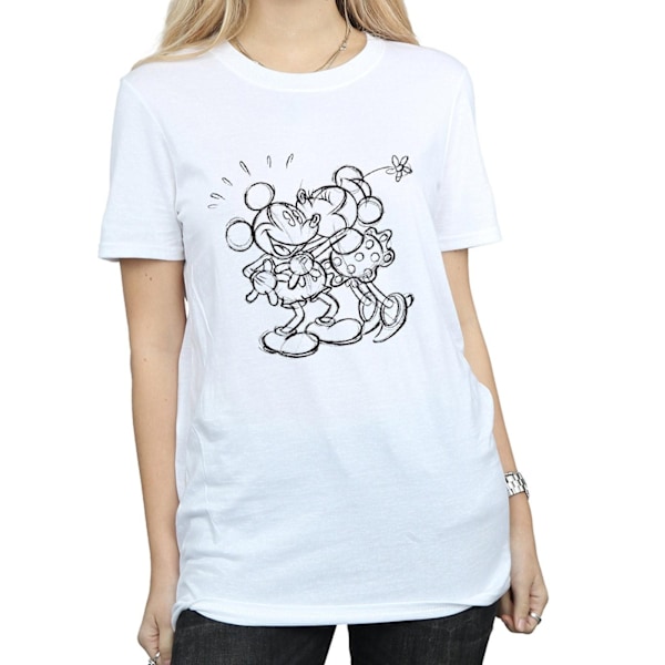 Disney Dam/Kvinnor Mickey Och Minnie Mus Kyss Skiss Bomull White L