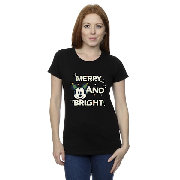 Disney Womens/Ladies Mickey Mouse Merry & Bright Bomull T-shirt Black S