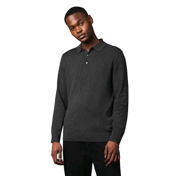 Maine Herr Premium Bomulls Stickad Långärmad Poloskjorta M Kolgrå Charcoal M