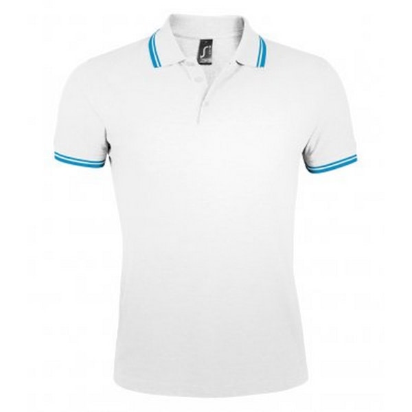 SOLS Pasadena Tipped Kortärmad Pique Poloskjorta 3XL Vit/Akvamarin White/Aqua Blue 3XL