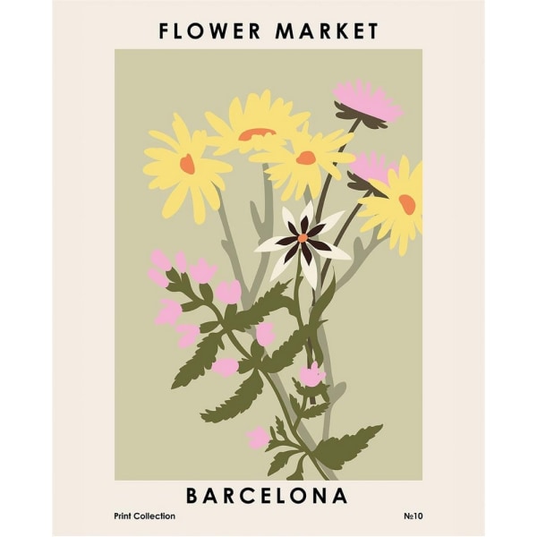 Pyramid International Barcelona Flower Market Print 30cm x 40cm Green/Yellow/Pink 30cm x 40cm