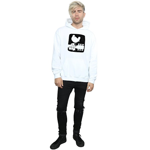 Woodstock Mens Guitar Logo Hoodie XL Vit White XL