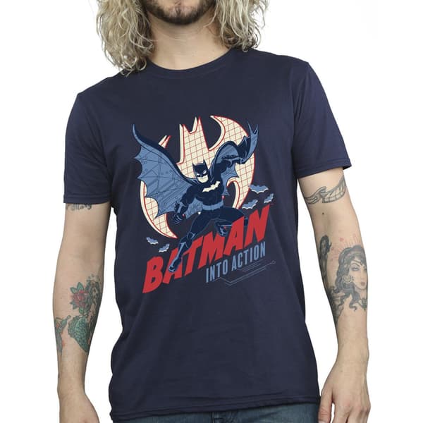 DC Comics Herr Batman Into Action T-Shirt M Marinblå Navy Blue M