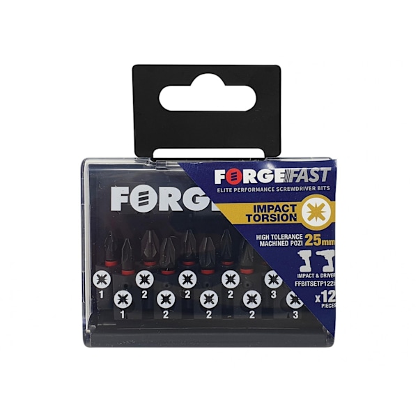 Forgefix Forgefast Pozidriv Kompatibelt Slagbitsset, 12 Delar Black Phosphate One Size
