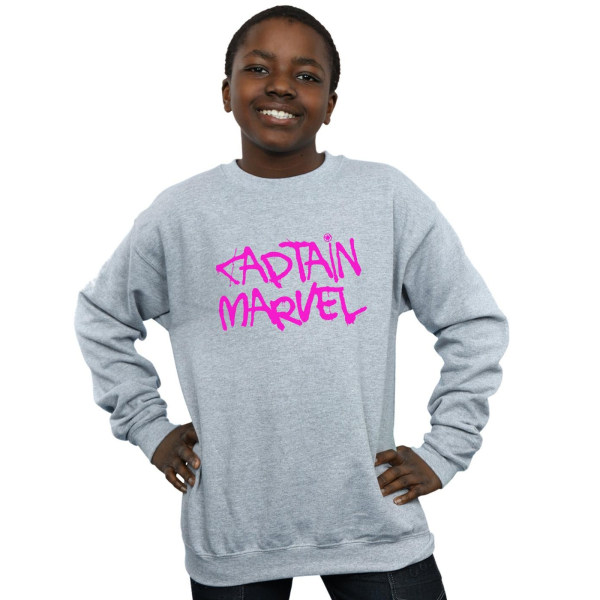 Marvel Boys Captain Marvel Spray Text Sweatshirt 12-13 år Sp Sports Grey 12-13 Years