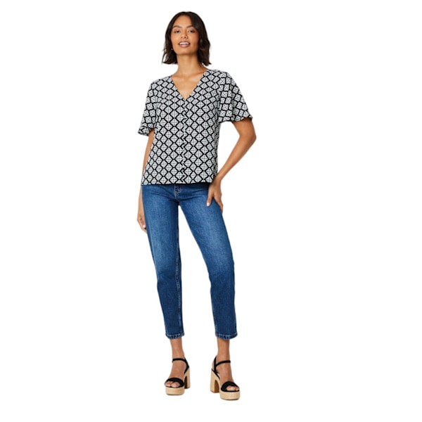 Dorothy Perkins Blus för Kvinnor/Dam med Geometrisk Knappfront, Storlek 16 Black 16 UK