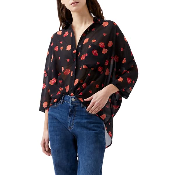 French Connection Dam/Dam Blommig Skir Tyg Drop Shoulder Marine/Multicoloured 10 UK