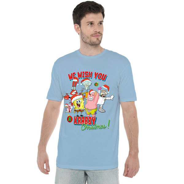 SvampBob Fyrkant Herr Vi Önskar Dig En Krabby Jul! T-Sh Light Blue L