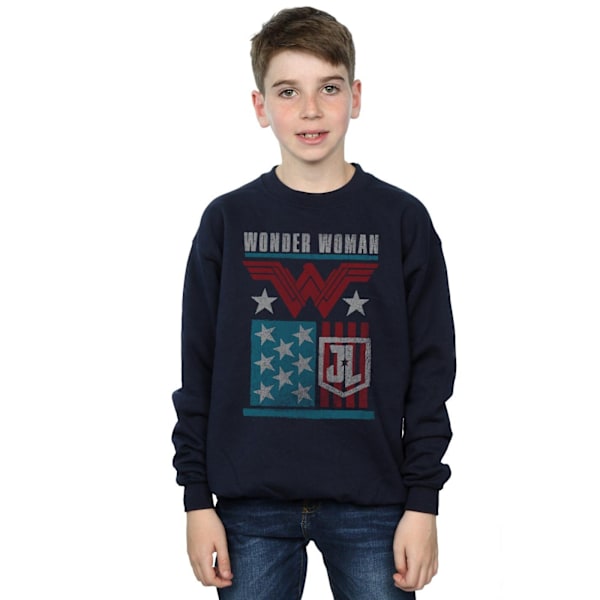 DC Comics Boys Justice League Movie Wonder Woman Flag Sweatshirt Navy Blue 7-8 Years