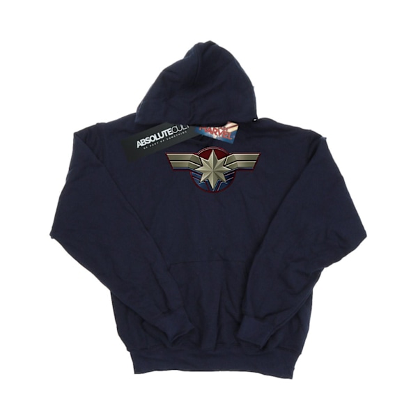 Marvel Girls Captain Marvel Bröst Emblem Hoodie 5-6 År Marinblå Navy Blue 5-6 Years