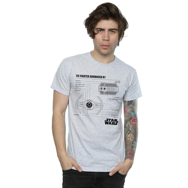 Star Wars TIE Fighter X1 Blueprint T-shirt L Heather Grey för män Heather Grey L